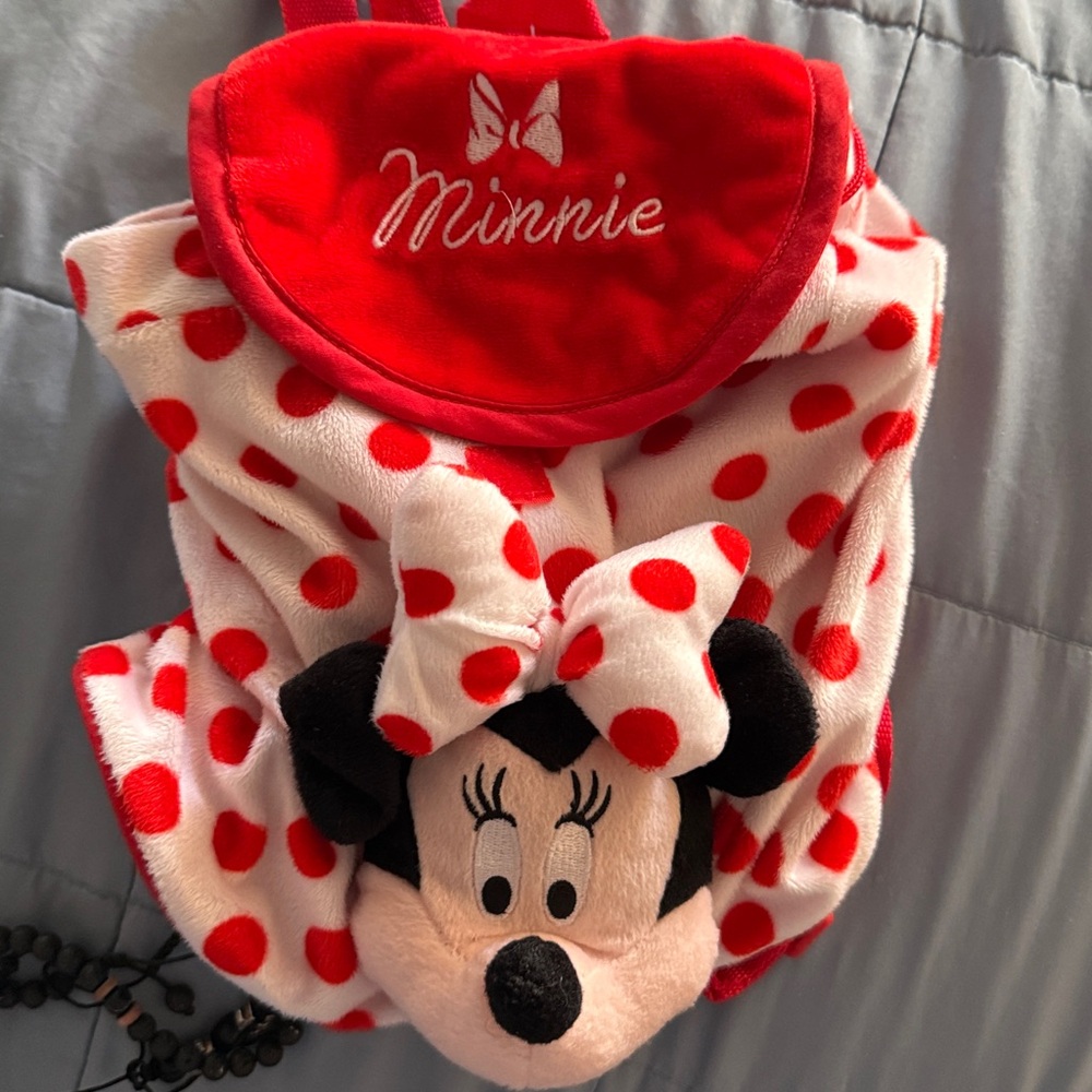 Disney Minnie Mouse Girls Pull String Backpack Red Polka Dots Small 12 in